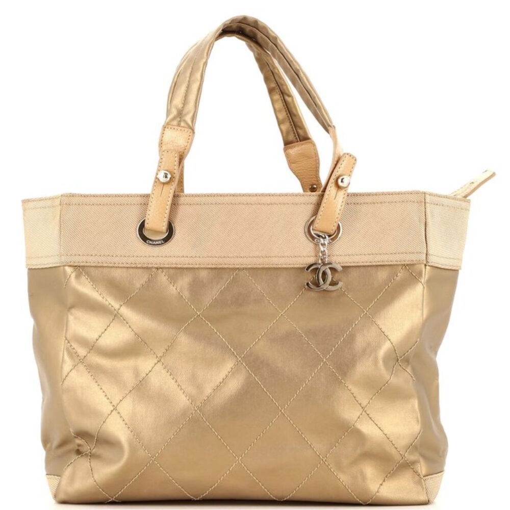 NWOT- XL Chanel Biarritz Tote Quilted Coated Canvas (Large Gold w/COA)